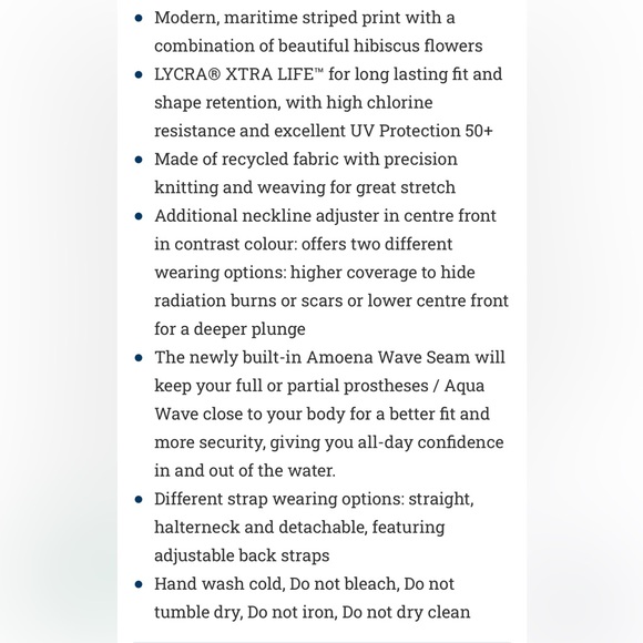 NWT Amoena Masectomy Swimwear Size 8 B Cup Summer Day Half Bodice One Piece - Picture 10 of 10